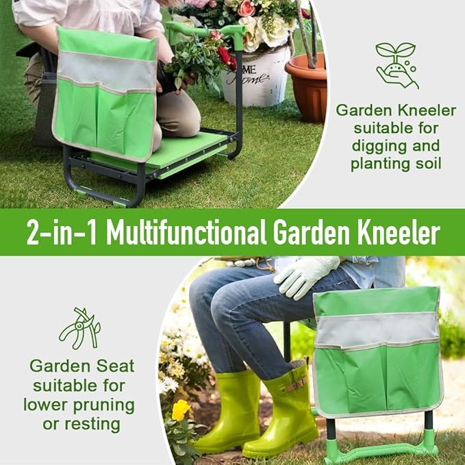 Garden Kneeler and Seat Heavy Duty with 10.2” Wider Soft Pad, Kneeler and Stool for Gardening with Extra Hand Pruner, Sturdy Garden Kneeling Bench Help Stand, Gift for Women Senior, Green