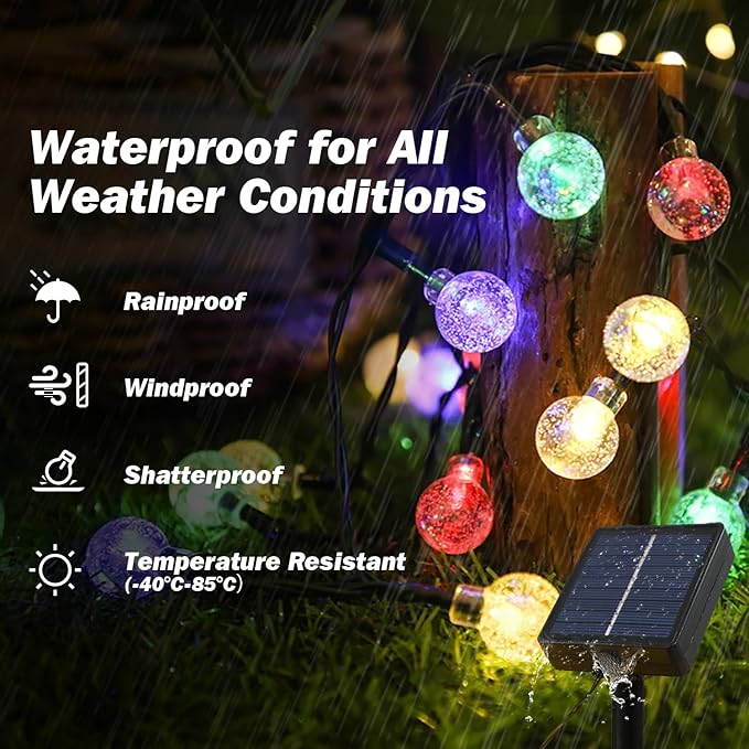 Solar Lights Outdoor Waterproof, 2 Pack Total 200LED 110FT Solar String Lights for Outside w/ 8 Modes, Outdoor String Lights Crystal Globe Patio Lights for Garden Yard Party Decor(Multicolor)