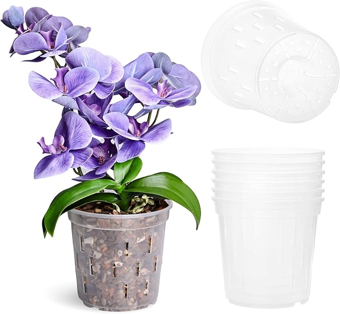TRUEDAYS 6 Pack Orchid Pots with Holes, 6 Inch Clear Plastic Pots for Plants, Flowers, Breathable Slotted Orchids Planter