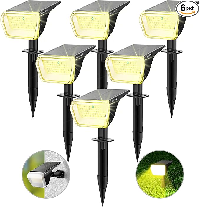 Linkind Solar Spot Lights Outdoor, 60 LEDs Solar Landscape Lights with 30% Conversion Rate and Waterproof IP67, Ideal for Outside, Garden, Yard, Pathway (6 Pack, Warm White)
