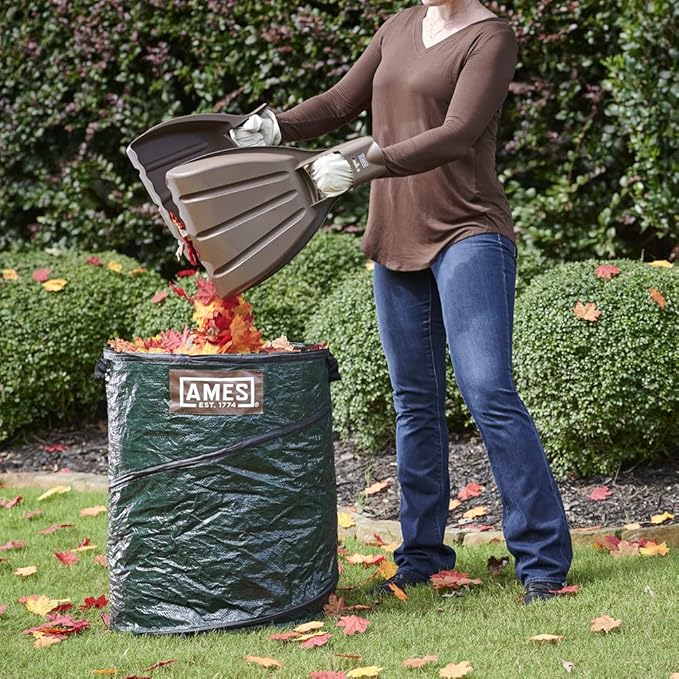 AMES Leaf Scoops Hand Rake Set with Collapsible Pop-Up Garden Waste Bag for Collecting Leaves, Mulch and Debris