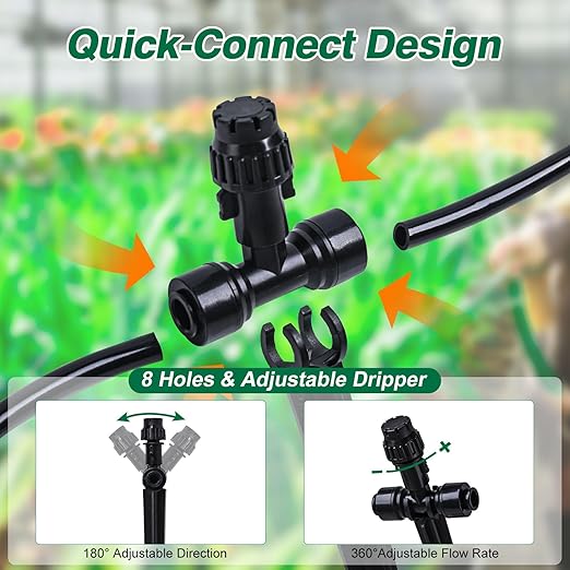 Drip Irrigation System Kit,147FT/45M Garden Watering System with Hose Distribution Tubing Drip Emitters Connectors,Automatic Drip Irrigation Kit for Plant,Greenhouse, Yard,Lawn,Patio
