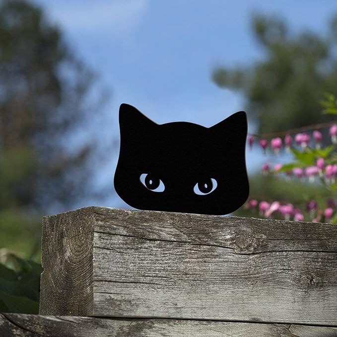 Qmetalart Black Cat Decorations Metal Garden Yard Art Decor Farmhouse Home Decor Outdoor Ornaments Décor Courtyard Lawn Gift Ideal for Cat Lovers Animal Silhouette Set of 2
