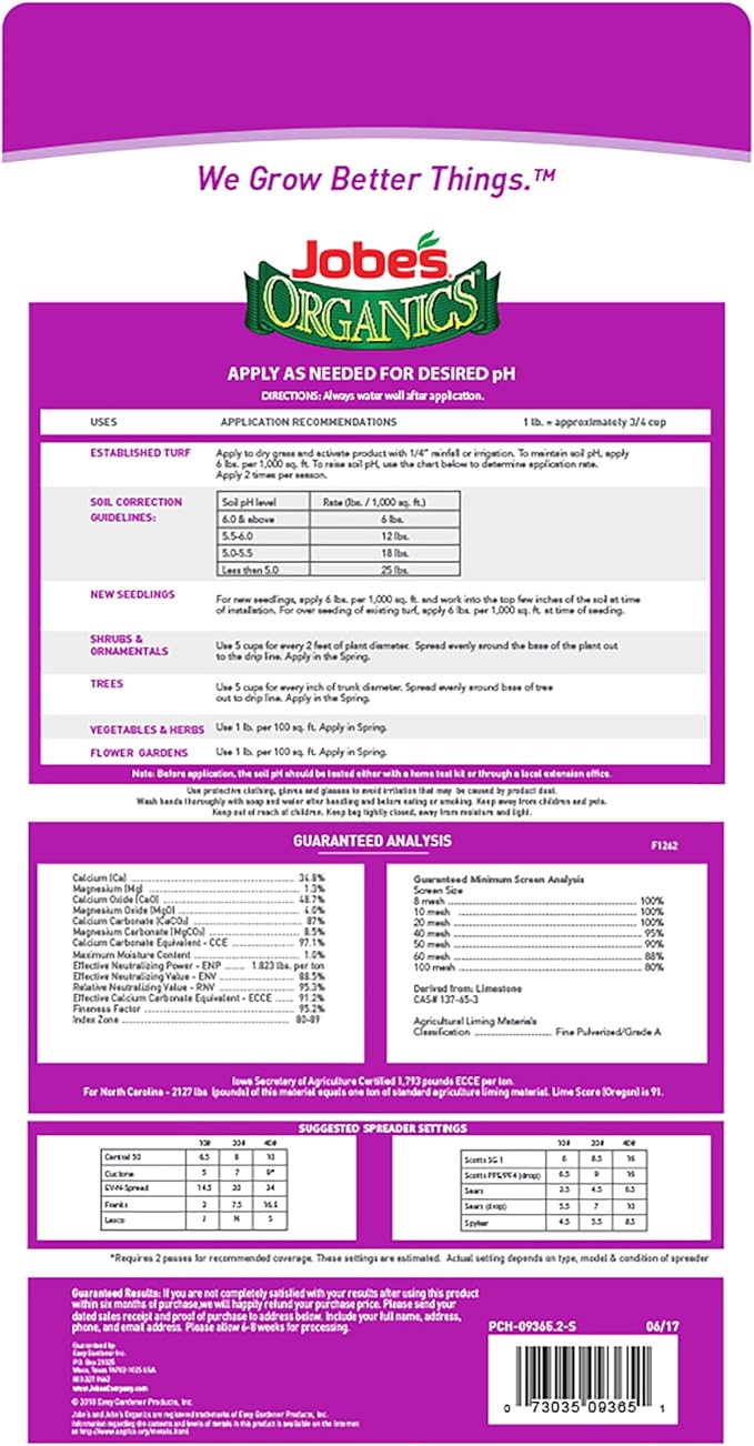 Jobe's Organics Garden Lime, Lime Powder Soil Amendment for Lawns, Plants, and Gardens, 6 lbs Bag
