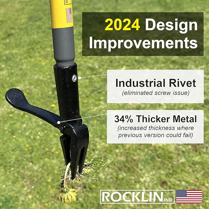 Rocklin Stand Up Weed Puller Tool - 4 Claw Steel Head - 48 inch Handle - 100% Metal - Easily Remove Weeds Without Bending or Kneeling