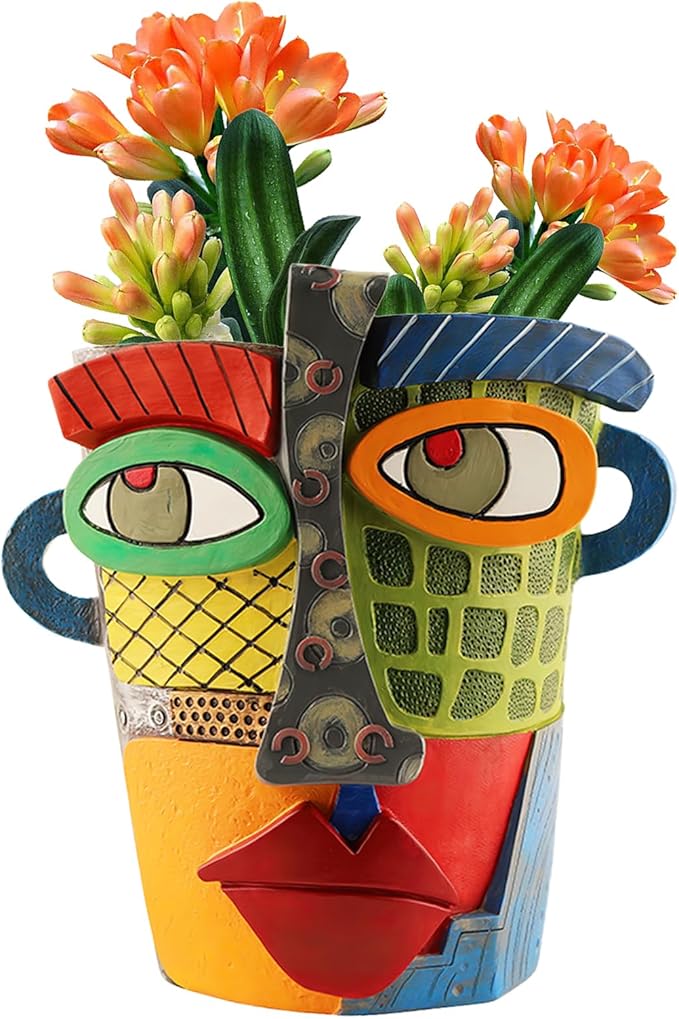 Abstract Face Planters Pots Head,Unique Head Planter for Indoor Plants,Funny Face Flower Pot,Colorful Plant Pots for Outdoor Garden Deco and Home Art Decoration(Modern)