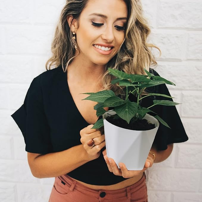 InmeRun Plant Pots Indoor Plastic Flower Pots Outdoor 5 inch Set of 6 Pack with Drainage Holes and Saucers for Garden Pots (7 in 12pcs)