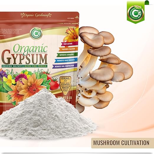 Organic Gypsum Powder 10LB - Made in USA - Calcium Sulfate Dihydrate - Garden Soil Amendment Fertilizer for Lawns, Plants, Mushroom Cultivation. Calcium & Sulfur. Cures Blossom End Rot. OMRI Listed