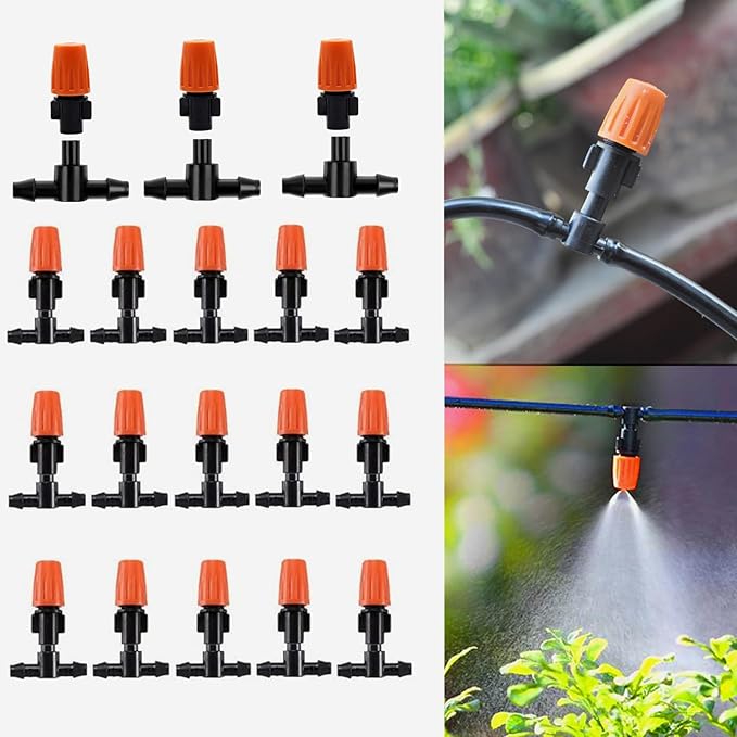Three-Way Atomizing Nozzle 1/4 Inch, 50 Pcs Adjustable Micro Spray Irrigation Emitters, Drip Irrigation Parts Accessories for Patio Lawn Greenhouse Vegetable Irrigation Supplies