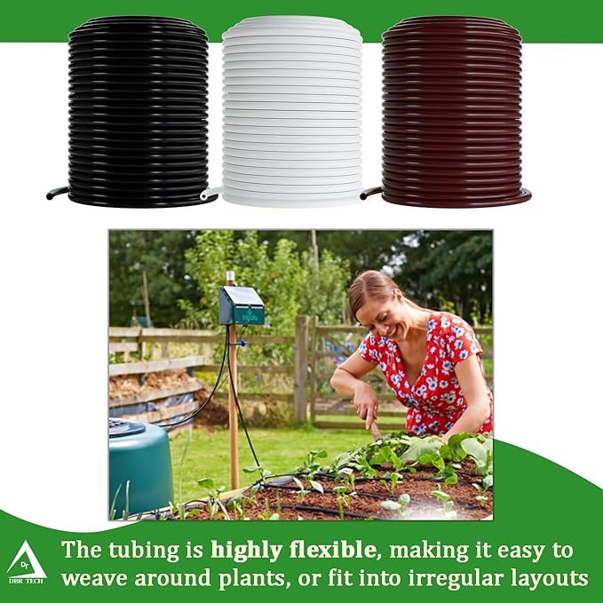 1/4 Drip Irrigation Tubing, 100 Feet, Flexible PVC Plastic Drip Irrigation Hose for Gardening, Misting, Hydroponics and DIY Landscape Garden Projects, Blank Distribution Tubing (100ft, Black)