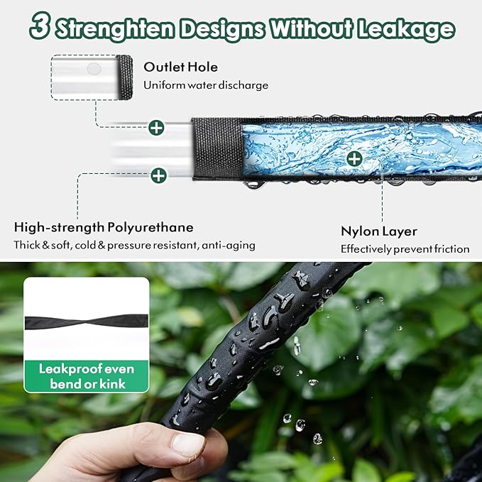 IPOW Heavy Duty Double Layer Design Saves 80% Water Leak Proof Soaker Hose, Drip Watering Hose for Garden, Lawn, Flower Bed, Vegetable Field (25 FT)