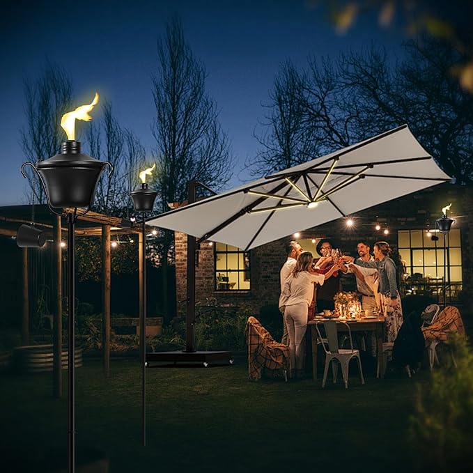 Citronella Torches Set of 4, 3-Prong Grounded Stake Outdoor Torches ，14.5 oz Garden Torches for Outside, 58 inch Outdoor Decorative Torch