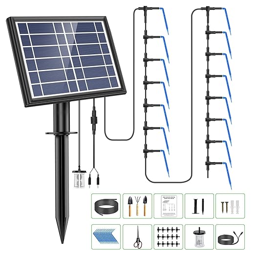 Solar Auto Drip Irrigation Kit System, 15 Potted Solar Powered Plants Watering System, Irrigation System for Indoor and Outdoor