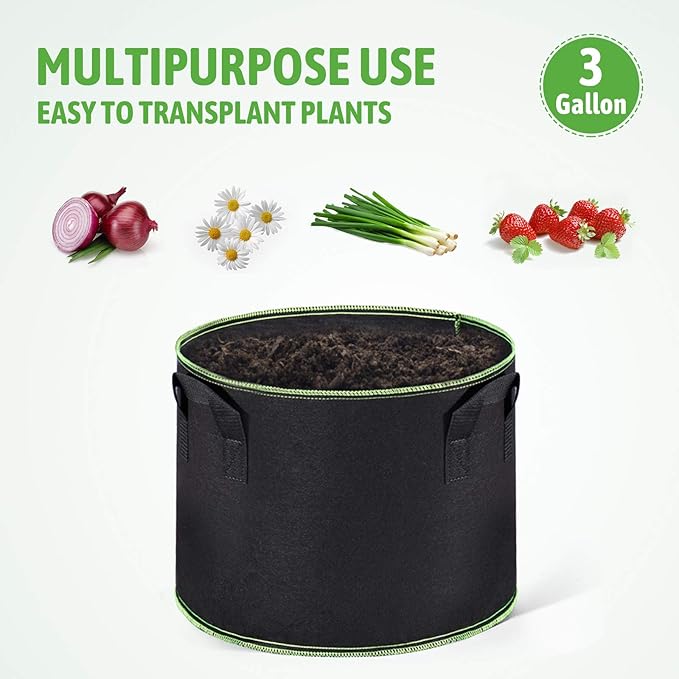 Delxo 20-Pack 3 Gallon Grow Bags Heavy Duty Aeration Fabric Pots Thickened Nonwoven Fabric Pots Plant Grow Bags