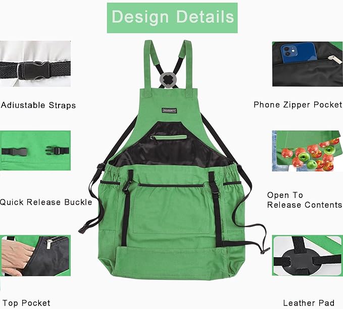 Gardening Apron, Canvas Garden Aprons with 6 Pockets and Harvesting Pouch for Women and Men,Gardener Gifts