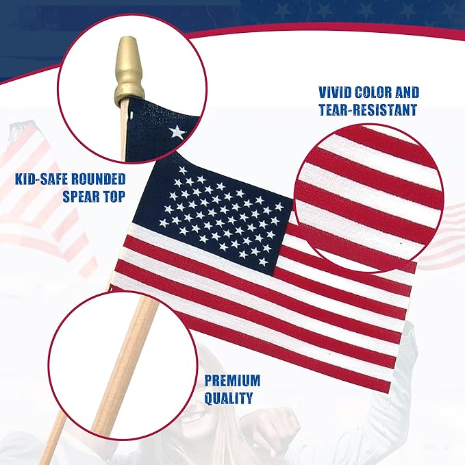 US Flag Store USA Stick Flag 4" x 6" Standard with Spear Tip