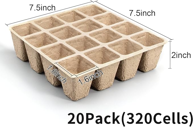 SYITCUN 320 Cells Seed Starter Tray, 20 Pack Biodegradable Seed Starter Kit, Peat Pots for Seedlings with 200 Plant Labels, 2 Seed Planting Tool and 1 Spray Bottle
