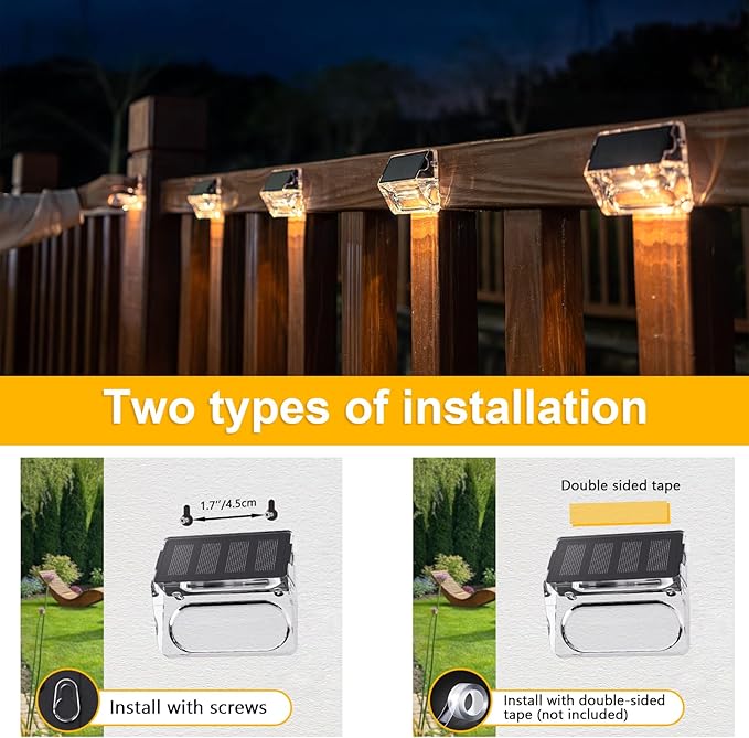 Solar Outdoor Lights, 12 Pack Solar Fence Lights, Deck Lights Waterproof Solar Powered Outside Lighting for Step Railing Wall Pool Stair Yard Garden Patio Pool Decorations (Warm White)