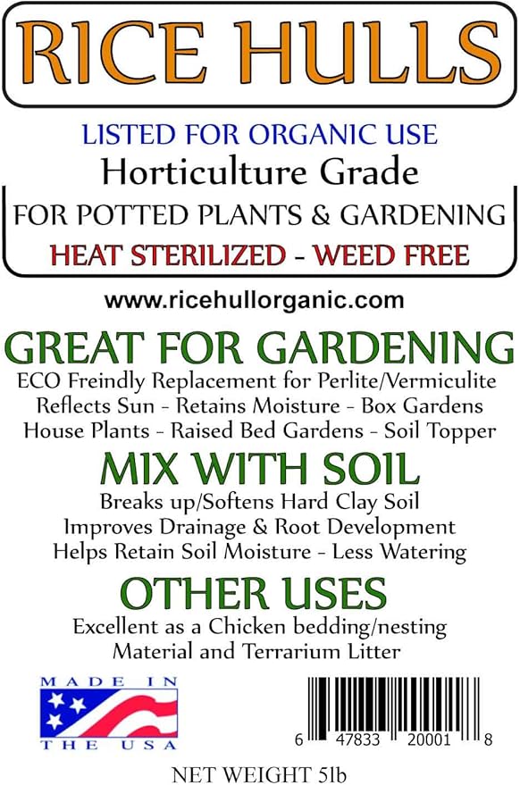 Rice Hulls - Organic Use - 5lb - House Plants – Gardening - Chicken Bedding Nesting
