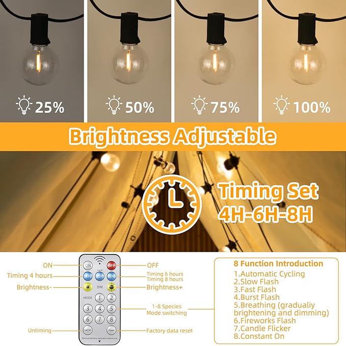 58FT Solar String Lights Waterproof with Remote, G40 LED Dimmable Globe Outdoor Lights for Patio with 27 Edison Vintage Shatterproof Bulbs, Connectable Backyard Lights for Bistro, Porch