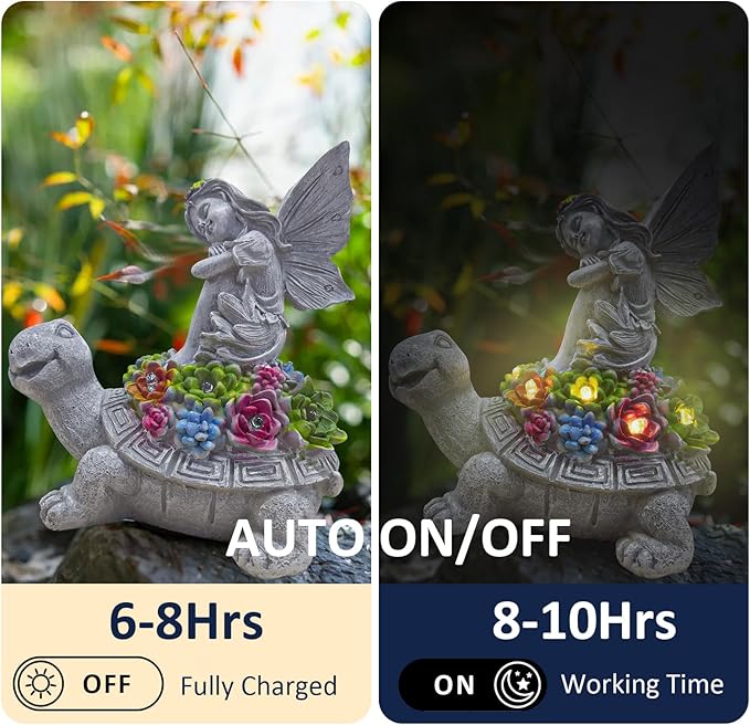 Solar Garden Statue Angel and Turtle,Figurines Outdoor Decor,Outdoor Solar Statue with LED Lights for Yard,Patio,Lawn Art Decoration,Housewarming Gift
