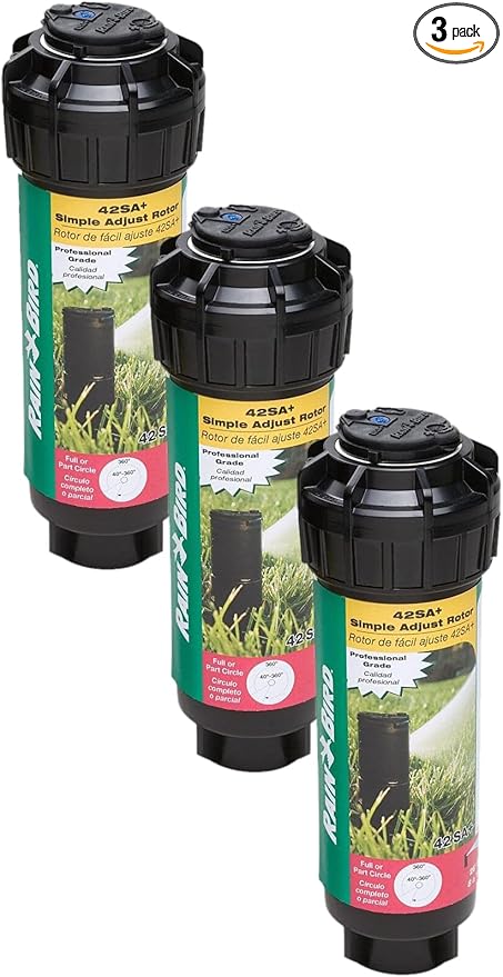 Rain Bird 42SA+ Simple Adjust Gear Drive Rotor, Adjustable 40° - 360° Pattern, 26' - 38' Spray Distance (Pack of 3)