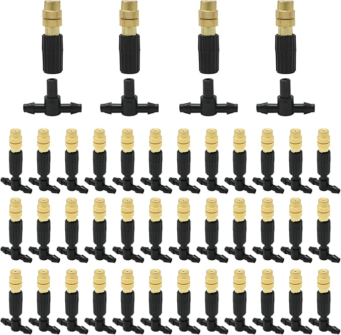 3-Way Atomizing Nozzle with Drip Irrigation Connector Irrigation Nozzle for 1/4-inch Drip Tubing Brass Misting Nozzles Tees for Gardens, Irrigation, Greenhouses, Lawns (20 PCS)