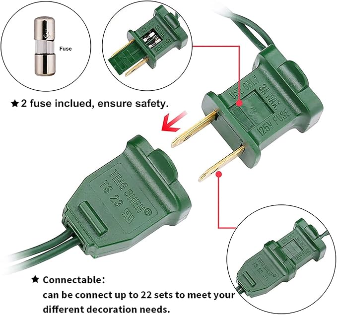 Green LED Christmas Lights - 100 Count Green Christmas String Lights for Tree, Party, Holiday, Indoor and Outdoor St. Patrick's Day Decorations, 33 Feet Green Wire, UL Certified, Connectable