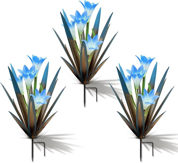 Homight Metal Agave Plant Outdoor Decoration Outdoor Garden Decoration Lily Mexican Yard Art Plant Garden Agave Lily Decorative Garden Gift… (3 Big Blue Lilies)