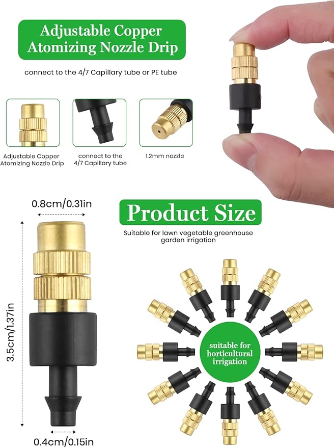 30PCS Adjustable Copper Atomizing Nozzle Kalolary Drip Irrigation Sprayer 4/7mm Atomizing Micro Sprinkler Garden Cooling Irrigation Equipment for Lawn Vegetables Greenhouse (Short)