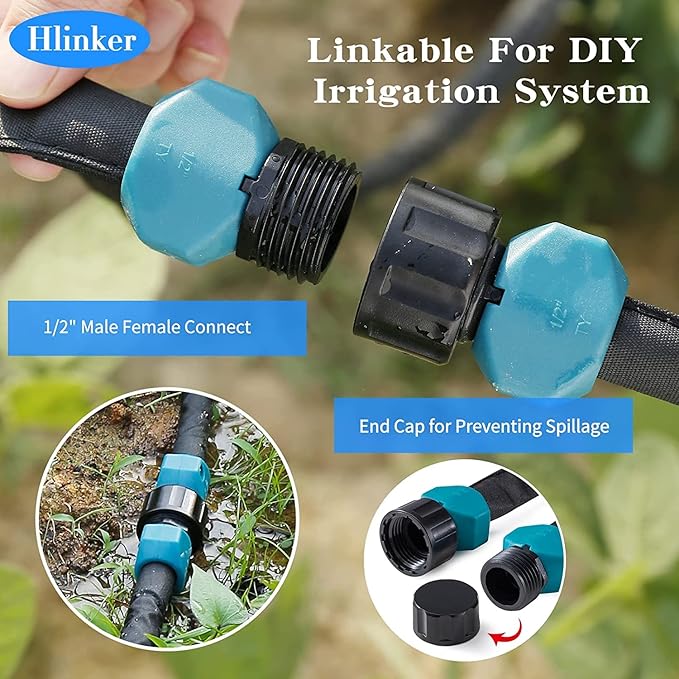 Flat Soaker Hose 15 30 FT for Garden Beds, 30Ft 1/2" Linkable Consistent Drip Irrigation Hose Save 80% Water, Leakproof Heavy Duty Double Layer Sprinkler Hose