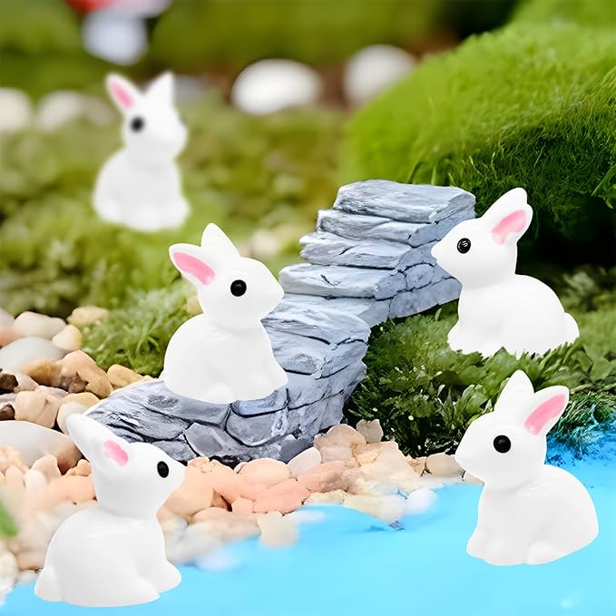80Pcs Mini Rabbits Resin Tiny Rabbits Miniature Decoration Figurines Ducks Dollhouse Garden Decor Plastic Mini Animals Micro Landscape Ornament Cake DIY Craft