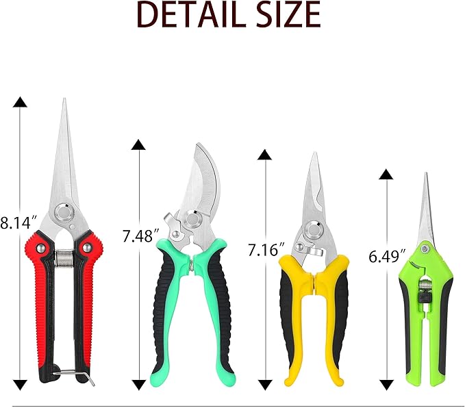 5 pack Garden Pruning Shears Stainless Steel Blades, Handheld Scissors Set with Gardening Gloves,Heavy Duty Garden Bypass Pruning Shears,Tree Trimmers Secateurs, Hand Pruner (Multi-color)