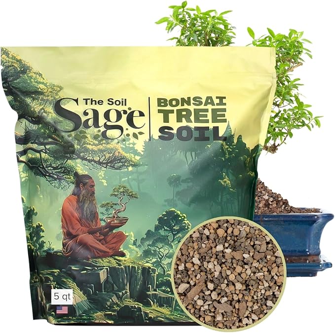 Soil SAGE Bonsai Soil - Premium All-Purpose Blend with Akadama - Large 5qts./5l Ready to Use Soil Mix for All Bonsai Tree Varieties - Pumice, Lava Rock & Pine Bark Fines - Made in U.S.A.