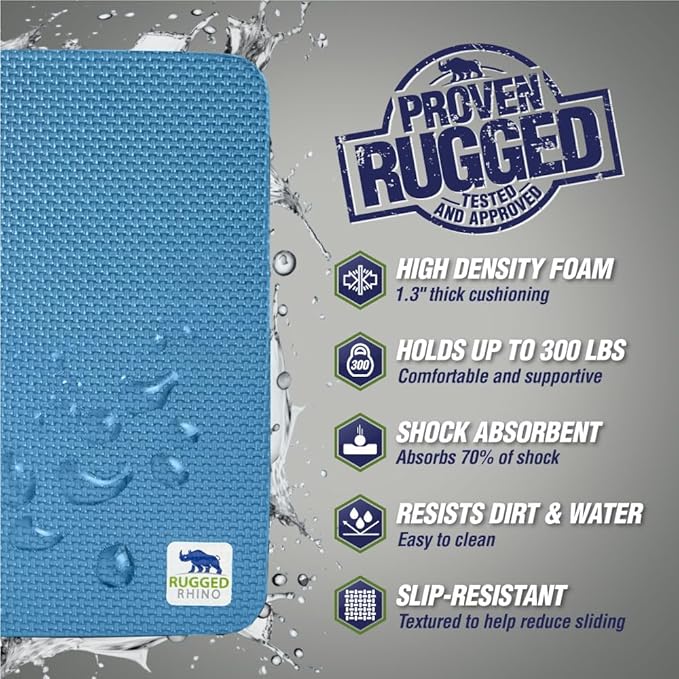 Rugged Rhino Soft Foam Kneeling Pad, Thick Knee Mat Resists Water, Durable Shock Absorbent Pads, Comfortable Strong Rebound, Gardening, Mechanic Tools, Bath Tub Essentials 2 Pack Bright Blue