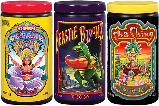 FoxFarm Soluble Nutrient Trio Pack - Open Sesame, Beastie Bloomz, Cha Ching, High-Octane Fertilizers for Hydroponic & Soil - Support Flowering & Bud Density (3-1 lb Jars)