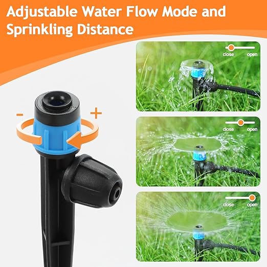 50pcs Drip Emitters Fan Shape with Stake for 1/4" Irrigation Tubing, Adjustable 360 Degree Water Flow Irrigation Vortex Sprayer On 5" Stake Garden Irrigation Dripper for Watering System