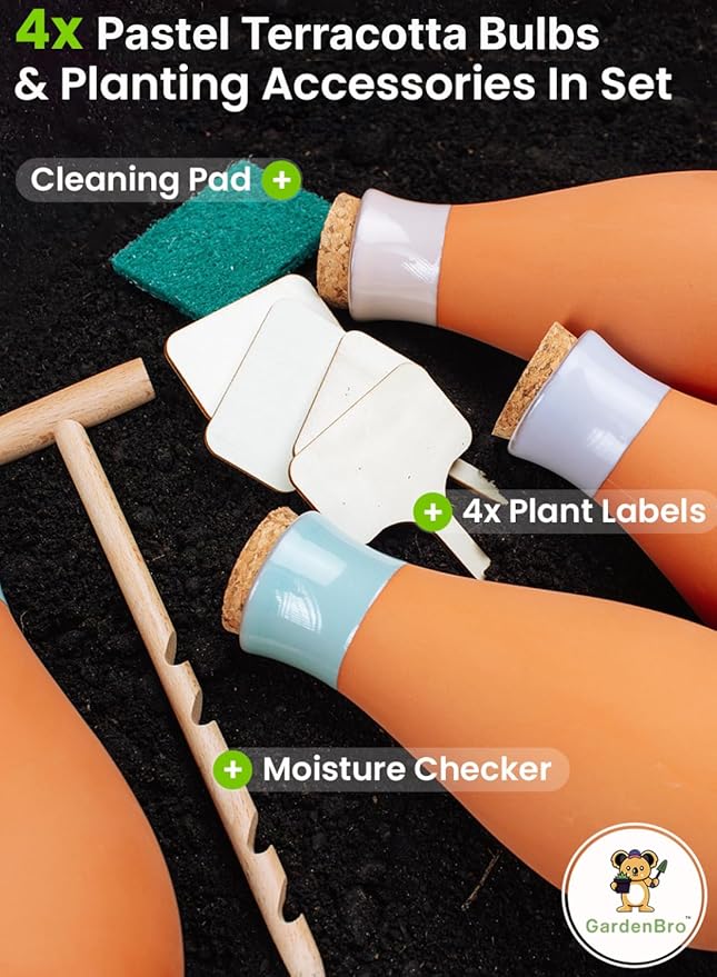 4 Pcs Ollas Terracotta Watering Pots Large- 14 Oz Self Watering Planter Insert Olla Watering System For 1-week Easy To Refill - Clay Plant Watering Globes For Outdoor & Indoor Plants [4, Green]