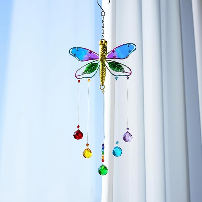 Dragonfly Hanging Crystal Suncatcher Ornament Window Garden Decor Rainbow Maker Prism Pendant