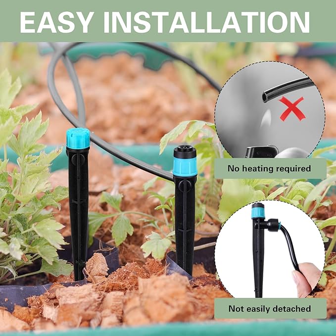 100 Pcs Drip Irrigation Emitters for 1/4" Tubing 50 Micro Irrigation Emitters Sprayer 50 Adjustable 360 Degree Water Flow Drippers for Garden Irrigation System(Blue, Fast Connect)