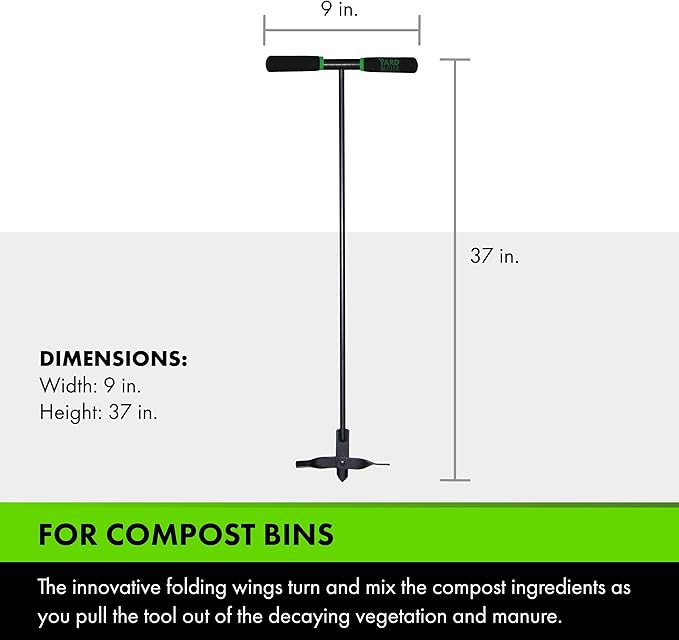 Yard Butler- Compost Aerator - Durable Aerator for Easy Compost Mixing - Aerate & Circulate for Faster Decomposition - Easy-to-Use Tiller - Ergonomic Composting Tool