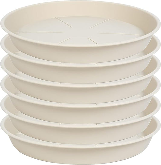 6 Pack of Plant Saucer Tray 11 12 inch, Heavy Duty Plastic Pot Plant Drip Trays Saucers for for Indoors Outdoor, Plant Water Tray for Planters 11-12" (12", Beige)