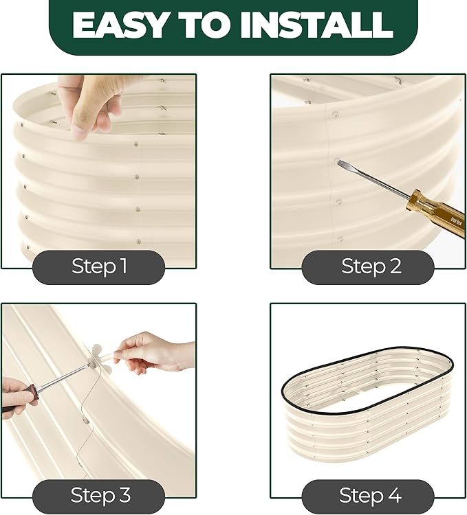 Utopia Home Galvanized Raised Garden Bed, 4ft x 2ft Lightweight Planter Boxes Outdoor with Easy Assembly, Large Garden Bed for Vegetables, Fruits, Flower - Beige