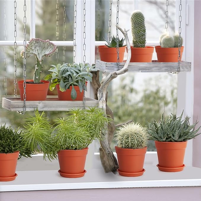 4 inch Small Plant Pots, 28 Pack Plastic Planters with Drainage Holes and Saucers for Flowers Plants, Succulents, Seed Starting Pots, Terracotta