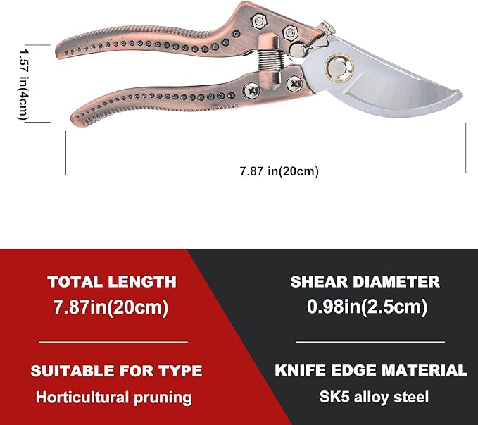 Tree Trimmers Secateurs, Hand Pruner, Garden Scissors for Plant,Pruning Shears for Gardening, Garden Hand Shears, Pruners for Gardening, Garden Clippers, Hedge Shears, Garden Tools （copper color)