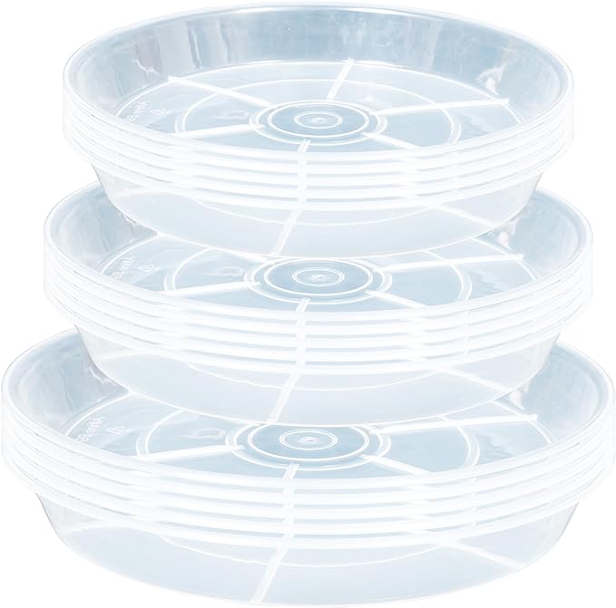 15 Pack Plant Saucer Drip Tray, 6 8 10 inch, Heavy Sturdy Plastic Planter Flower Pot Saucers for Indoor Outdoor Garden, Plant Water Drip Trays for pots Base (6"/8"/10", Clear)