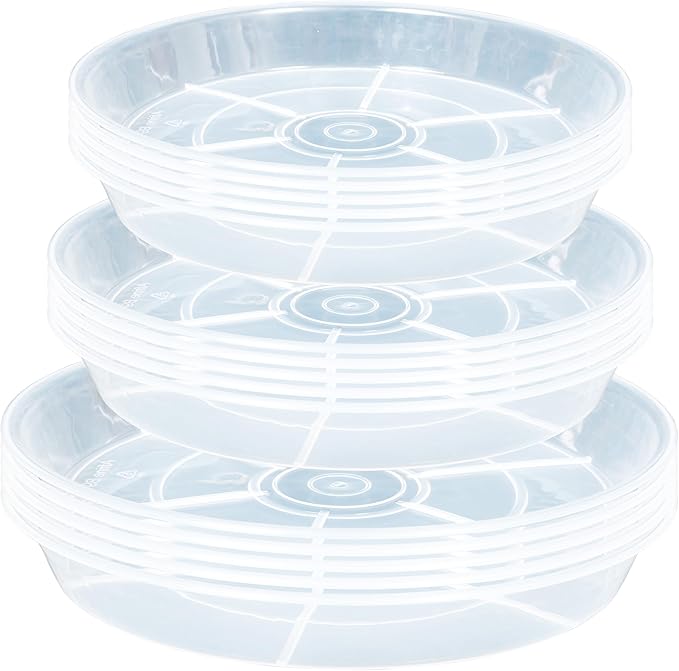 15 Pack Plant Saucer Drip Tray, 6 8 10 inch, Heavy Sturdy Plastic Planter Flower Pot Saucers for Indoor Outdoor Garden, Plant Water Drip Trays for pots Base (6"/8"/10", Clear)