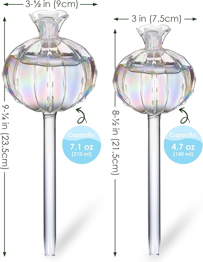 NiHome Cactus-Shaped Glass Plant Self-Watering Globes 6-Pack, Glass Waterer Stakes for Potted Plants, Automatic Mini Irrigation System, Adorable Gardening Tool (Iridescent, 3 Large + 3 Medium)