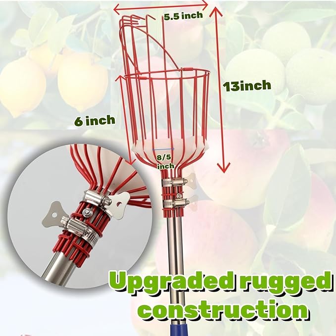 Adjustable Fruit Picker with Telescoping Handle and Basket, 10ft - Ideal for Apple, Orange, Avocado, Lemon, Pear, and Mango Harvesting