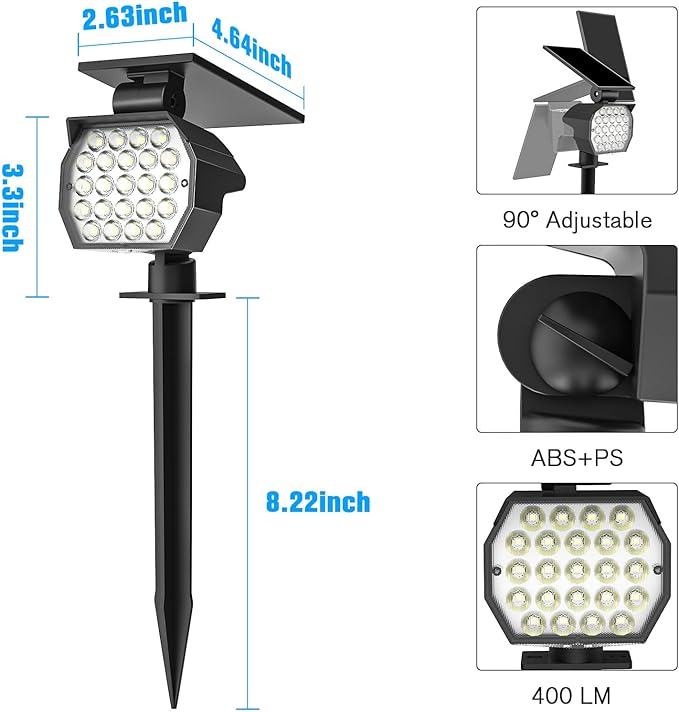 NIORSUN Solar Spot Lights Outdoor,23 LEDs Landscape Lighting with Auto On/Off and 3 Lighting Modes, IP67 Waterproof Spotlights,Outdoor Solar Lights for Yard Garden,6 Pack(Cool White)
